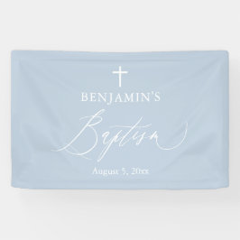 Lona Dusty Blue Cross White Boy Baptism Backdrop Banner