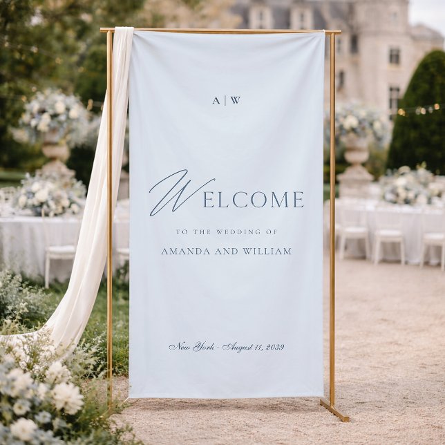 Lona Dusty Blue Elegant Wedding Welcome Banner (Subido por el creador)