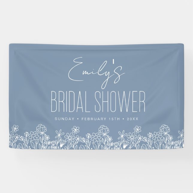 Lona Dusty Blue Flor Silvestre Bridal Shower Boho (Horizontal)