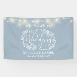 Lona Dusty Blue Floral Garland Script Boda