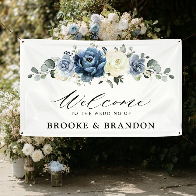 Lona Dusty Blue Navy Champagne ducha marfil-novia (Dusty Blue Navy Champagne Ivory Wedding welcome Banner)