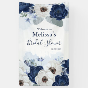 Lona Dusty Blue Navy Script Floral Bridal Shower
