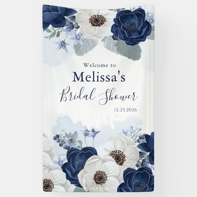 Lona Dusty Blue Navy Script Floral Bridal Shower (Vertical)