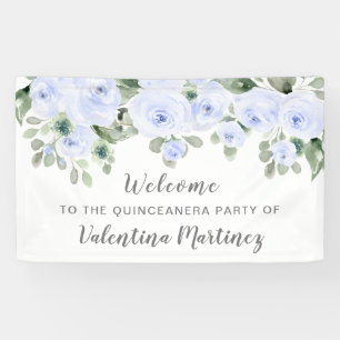 Lona Dusty Blue Rosa Bienvenida Fiesta Quinceanera