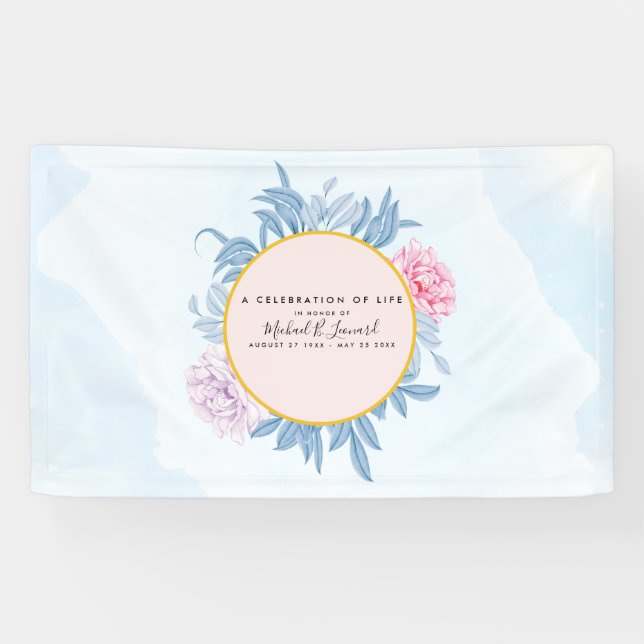 Lona Dusty Blue Watercolor Suculento Memorial Funeral (Horizontal)