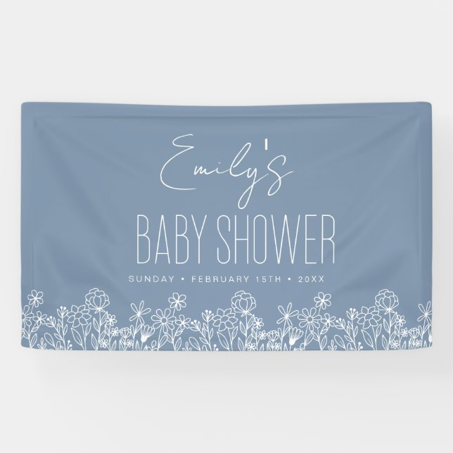 Lona Dusty Blue Wildflower Boho Baby Shower (Horizontal)
