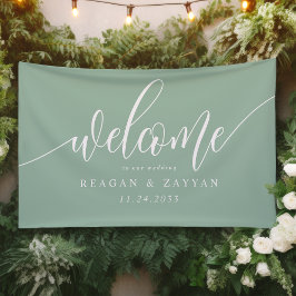 Lona Dusty Mint Calligraphy Simple Boda Bienvenida