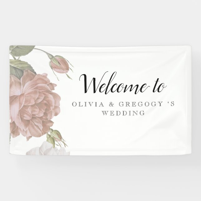 Lona Dusty Modern Rose  Elegant Wedding Floral Backdrop (Horizontal)