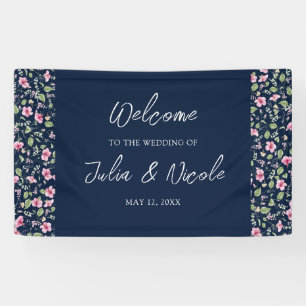 Lona Dusty Navy Blue Pink Hibiscus Bloom Shower
