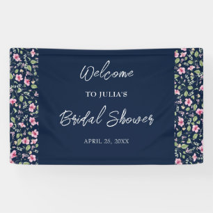 Lona Dusty Navy Blue Pink Hibiscus Bloom Shower