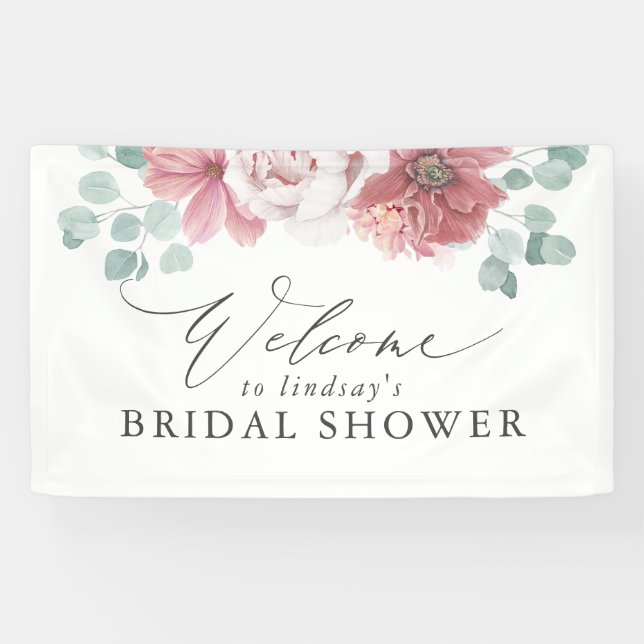 Lona Dusty Rosa Floral Bridal / Bienvenida Baby Shower (Horizontal)
