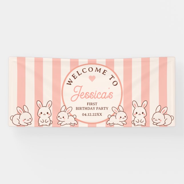 Lona Easter Bunnies Girl 1st Birthday Party Welcome (Horizontal)
