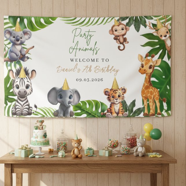 Lona Editable Party Animals Jungle Birthday Banner (Subido por el creador)
