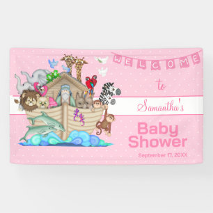 Lona El Baby Shower rosado de Noé