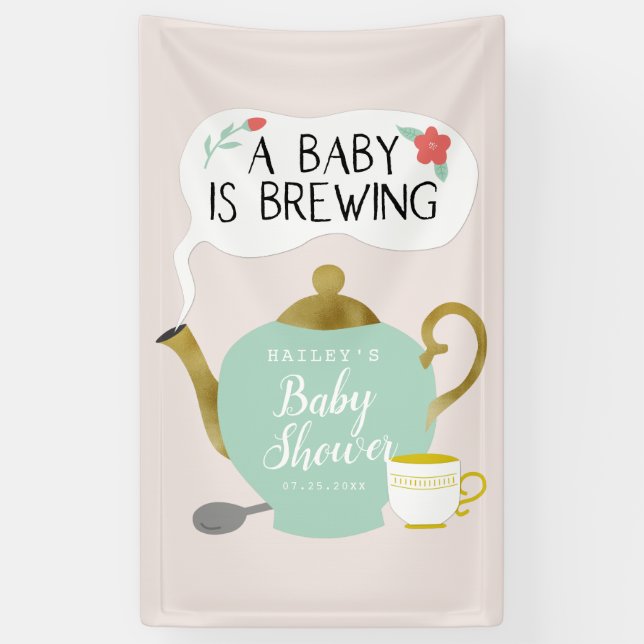Lona El bebé está elaborando cerveza a la fiesta del té (Vertical)