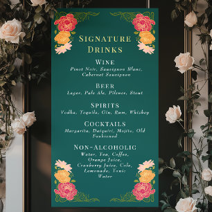 Lona El Boda floral del jardín encantado Menú de bebida