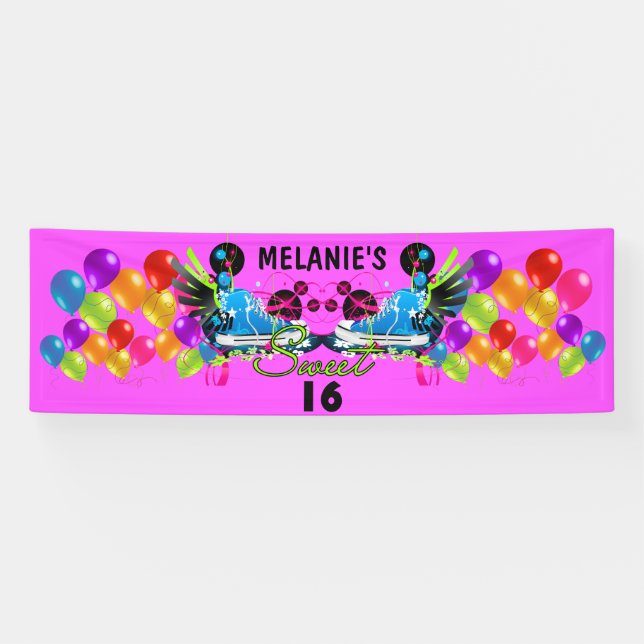 Lona El dulce retro 16 de los globos de los remolinos (Horizontal)