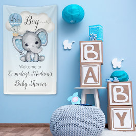 Lona El elefante en globo aerostático Baby Shower es un