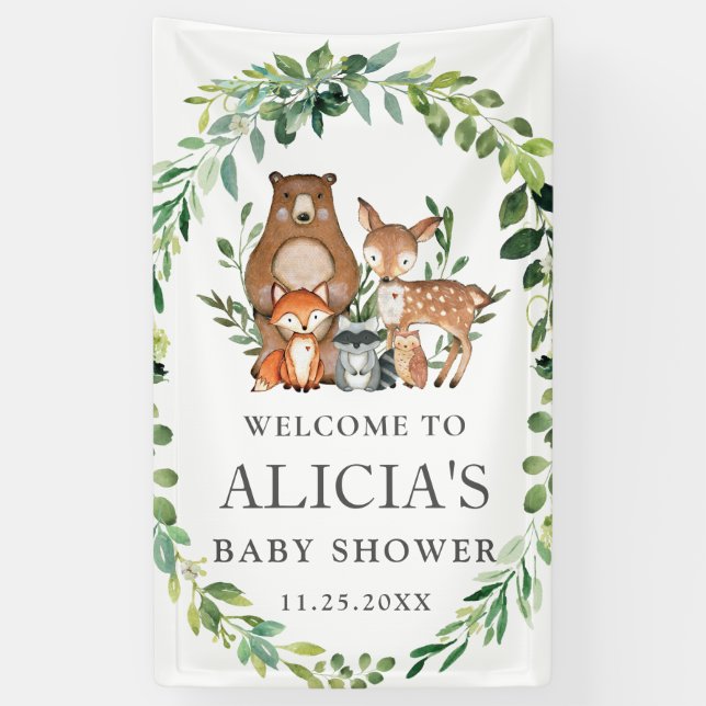 Lona El entorno de Baby Shower de los animales de Woodl (Vertical)