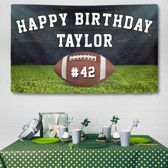 Lona El equipo de fútbol americano número de cumpleaños (American football field sports happy birthday party banner)