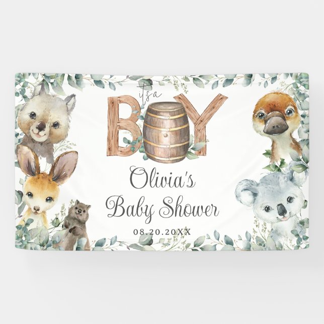 Lona El fondo de Baby Shower de Rustic Animals Australi (Horizontal)