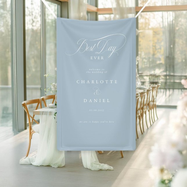 Lona ¡EL MEJOR DÍA DE LA HISTORIA! Banner elegante, Bod (BEST DAY EVER! Elegant, Nlue Powder, Wedding Banner with your names and date.)