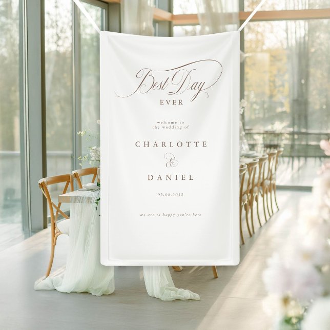 Lona ¡EL MEJOR DÍA DE LA HISTORIA! Banner elegante y Bo (BEST DAY EVER! Elegant, Wedding Banner with your names and date.)