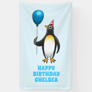 Lona El pingüino con el globo azul