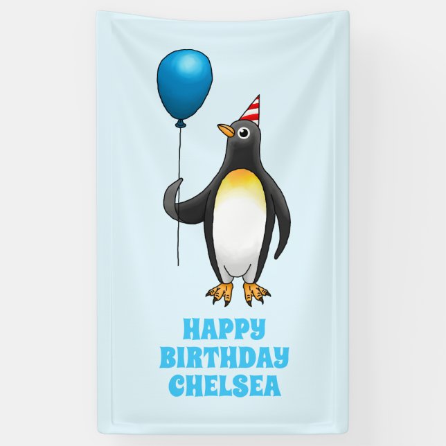 Lona El pingüino con el globo azul (Vertical)
