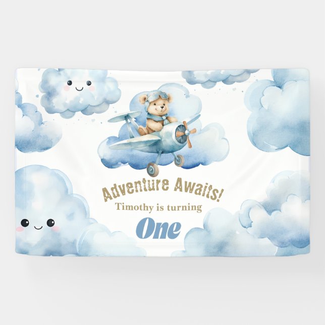 Lona El primer vuelo de cumpleaños de Teddy: un banner  (Horizontal)