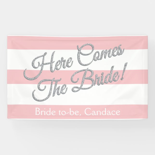 Lona El rosa, aquí viene la novia, bandera nupcial de (Horizontal)