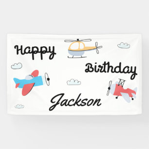Lona El tiempo vuela Avión Helicóptero Feliz Cumpleaños