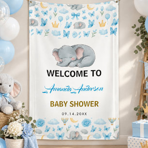 Lona Elefante Azul Acuarela   Baby Shower de Niño
