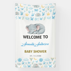 Lona Elefante Azul Acuarela   Baby Shower de Niño