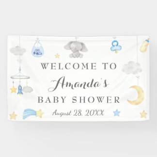 Lona Elefante Azul Niño Bebé Cosa Fondo Baby Shower