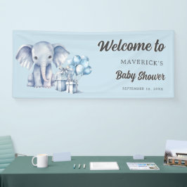 Lona Elefante azul y Baby Shower en globo