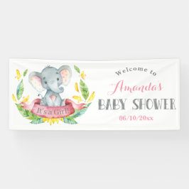 Lona Elefante chica Baby Shower rosa y gris