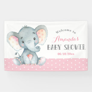 Lona Elefante chica Baby Shower rosa y gris