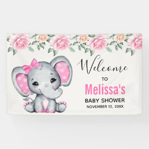 Lona Elefante de bebé rosado y Rosas Baby Shower