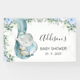 Lona Elefante de Foliage Floral Azul Baby Shower
