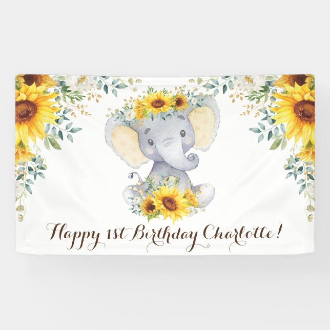 Lona Elefante de Girona Rustic Sunflower Feliz cumpleañ (Horizontal)