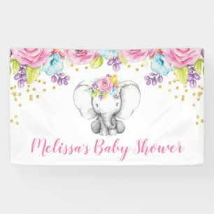 Lona Elefante floral Baby Shower de la acuarela