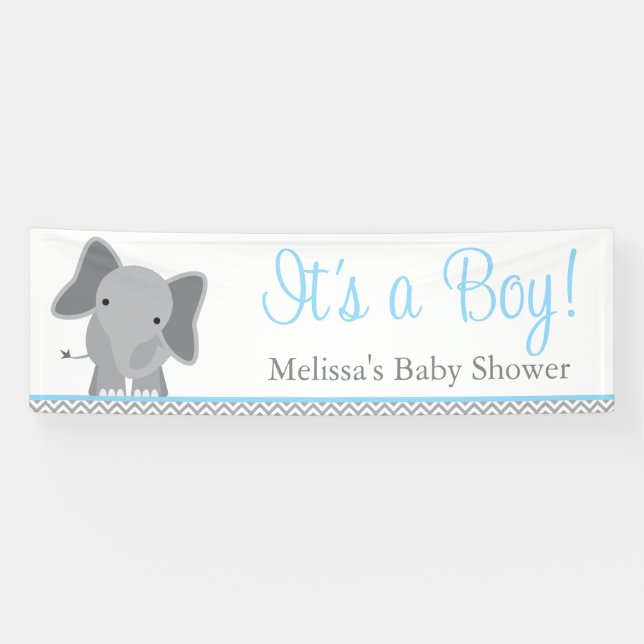 Lona Elefante lindo Chevron Baby Shower azul claro (Horizontal)