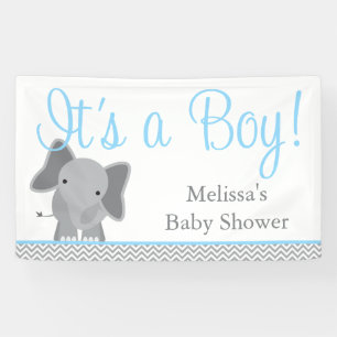 Lona Elefante lindo Chevron Baby Shower azul claro