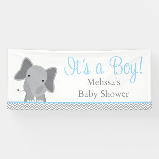 Lona Elefante lindo Chevron Light Blue Baby Shower 6' (Horizontal)
