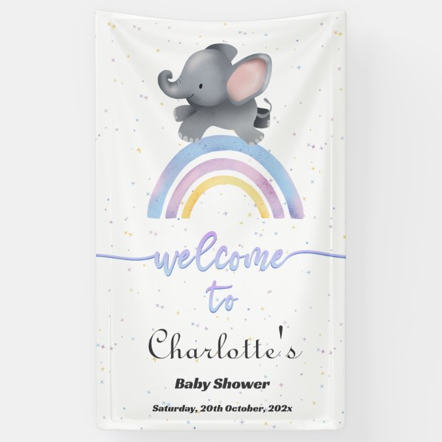 Lona Elefante lindo con Baby Shower arcoiris colorido (Vertical)