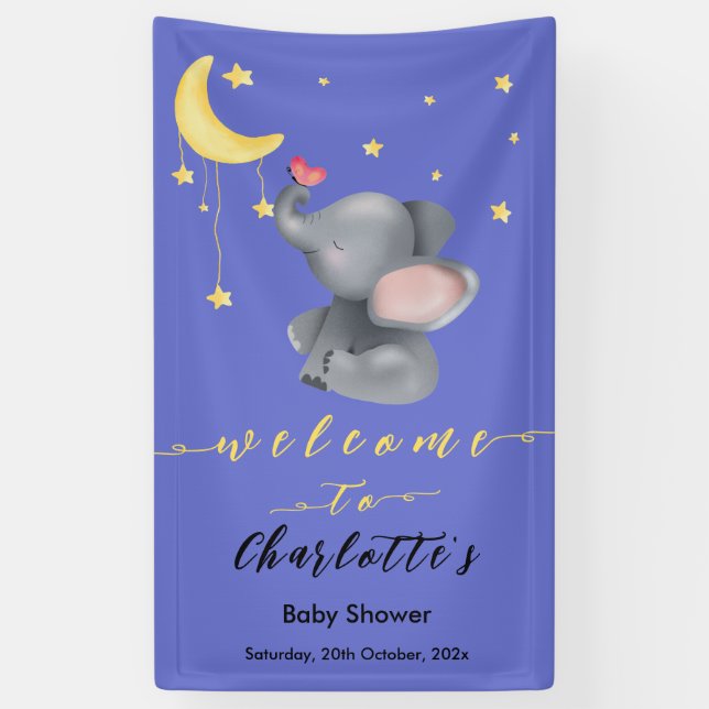 Lona Elefante lindo con Baby Shower de mariposa pequeña (Vertical)