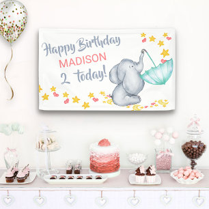 Lona Elefante lindo con fiesta de cumpleaños de las chi