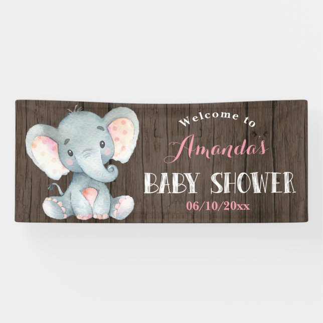 Lona Elefante ruso Chica Baby Shower rosa y gris (Horizontal)