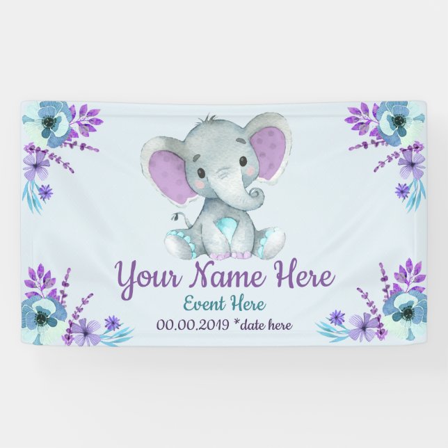 Lona Elefante Verde azulado púrpura para niño o Chica (Horizontal)
